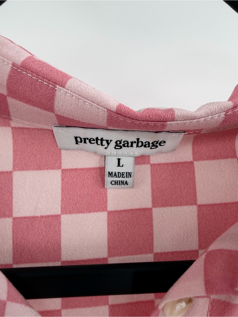 Pretty Garbage Pink Checkered Button-Down Shirt Oversized Large - Picture 4 of 6